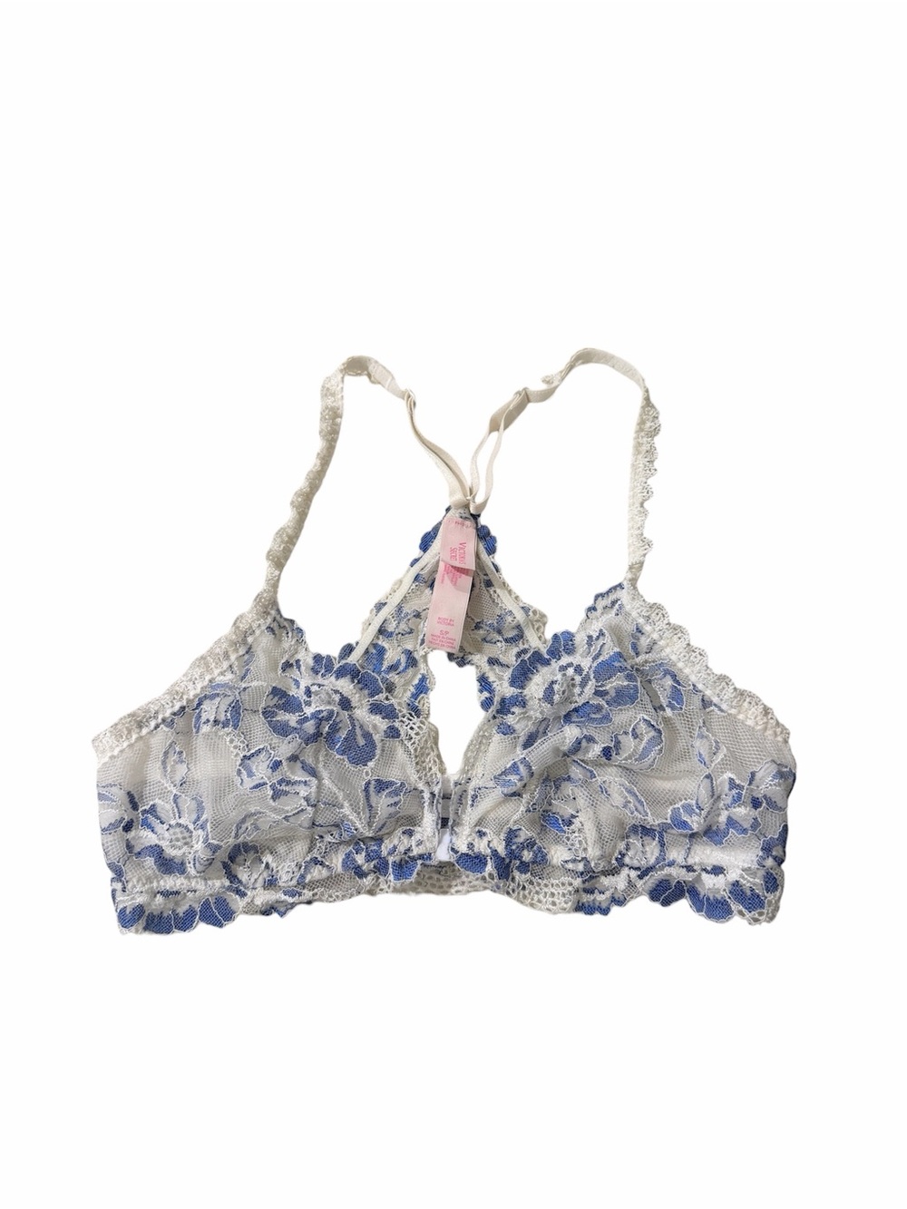 Victoria’s Secret Blue White Floral Lace Bralette Size Small Racerback